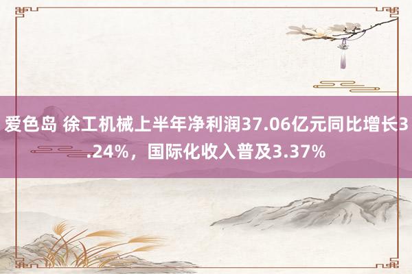 爱色岛 徐工机械上半年净利润37.06亿元同比增长3.24%，国际化收入普及3.37%